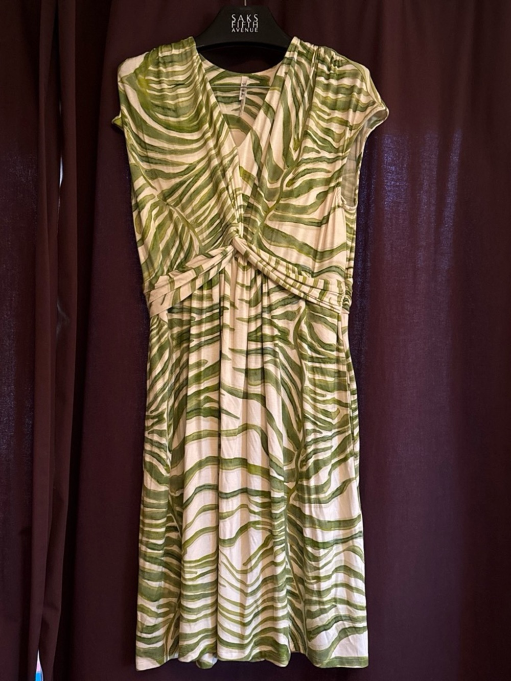 Soma Green and Cream Twist-Front Midi Dress